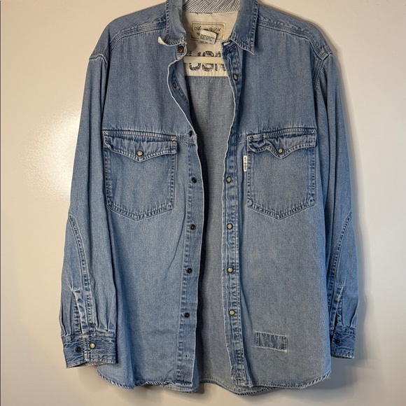 Avirex Beige 100% Cotton Denim Shirt , Some Wear on Inside Sleeves, - Picture 1 of 7